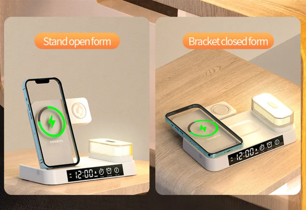 4-in-1 Wireless Charging Hub with Clock & Night Light