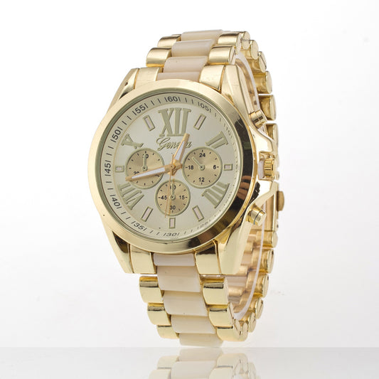 Geneva Triple Dial Stainless Watch