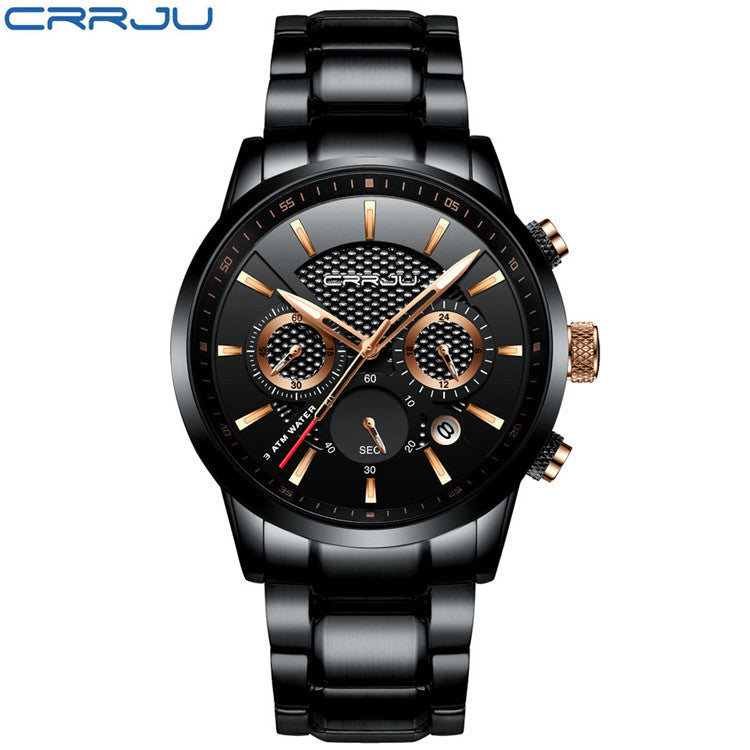 Sleek Black Gold Steel Sports Watch