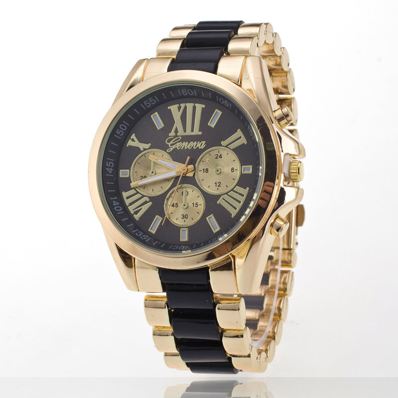 Geneva Triple Dial Stainless Watch