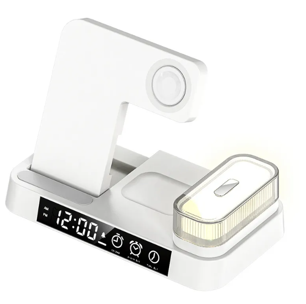 4-in-1 Wireless Charging Hub with Clock & Night Light