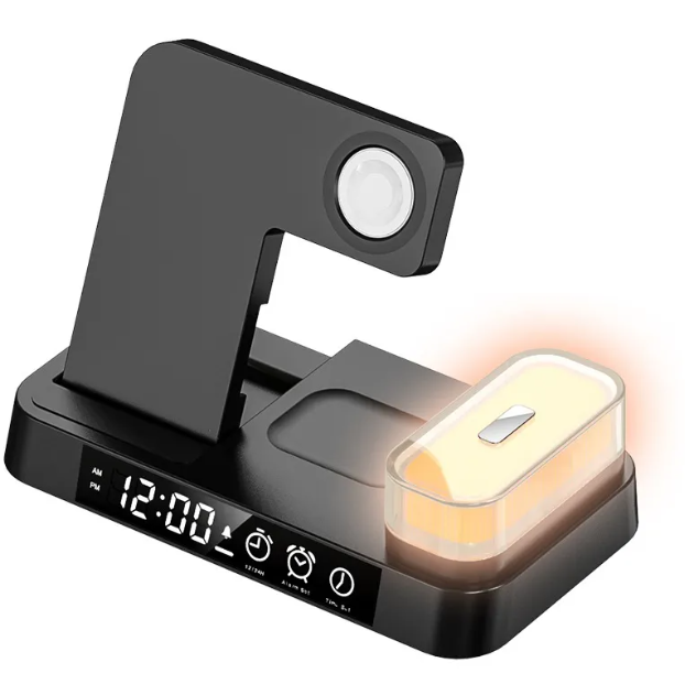 4-in-1 Wireless Charging Hub with Clock & Night Light