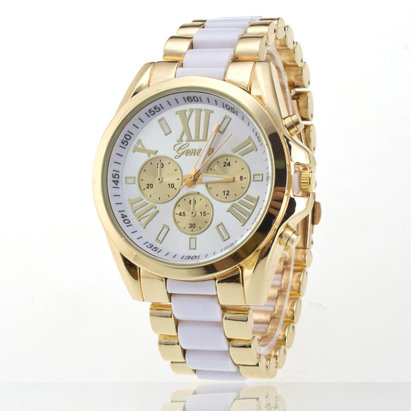 Geneva Triple Dial Stainless Watch