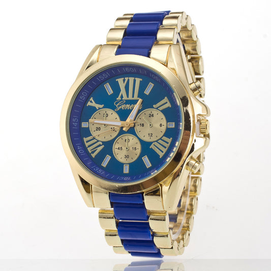Geneva Triple Dial Stainless Watch