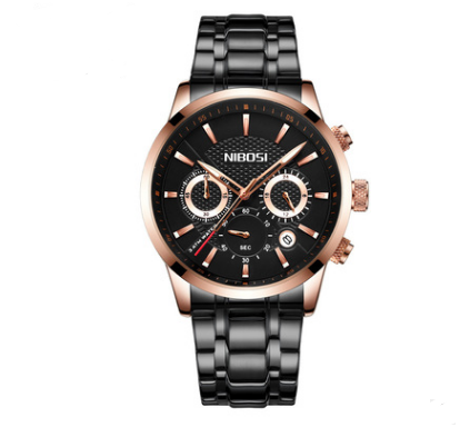 Sleek Black Gold Steel Sports Watch