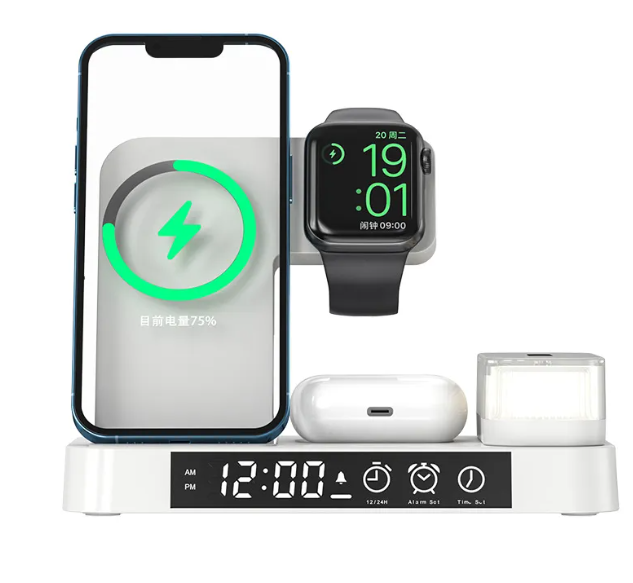 4-in-1 Wireless Charging Hub with Clock & Night Light